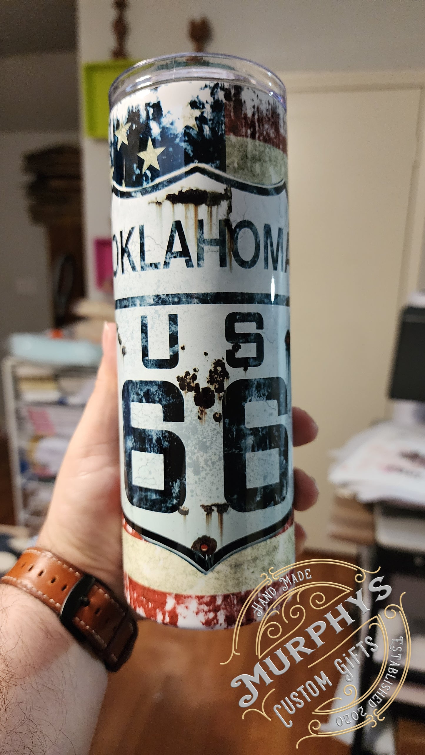Oklahoma Route 66 Distressed USA Flag