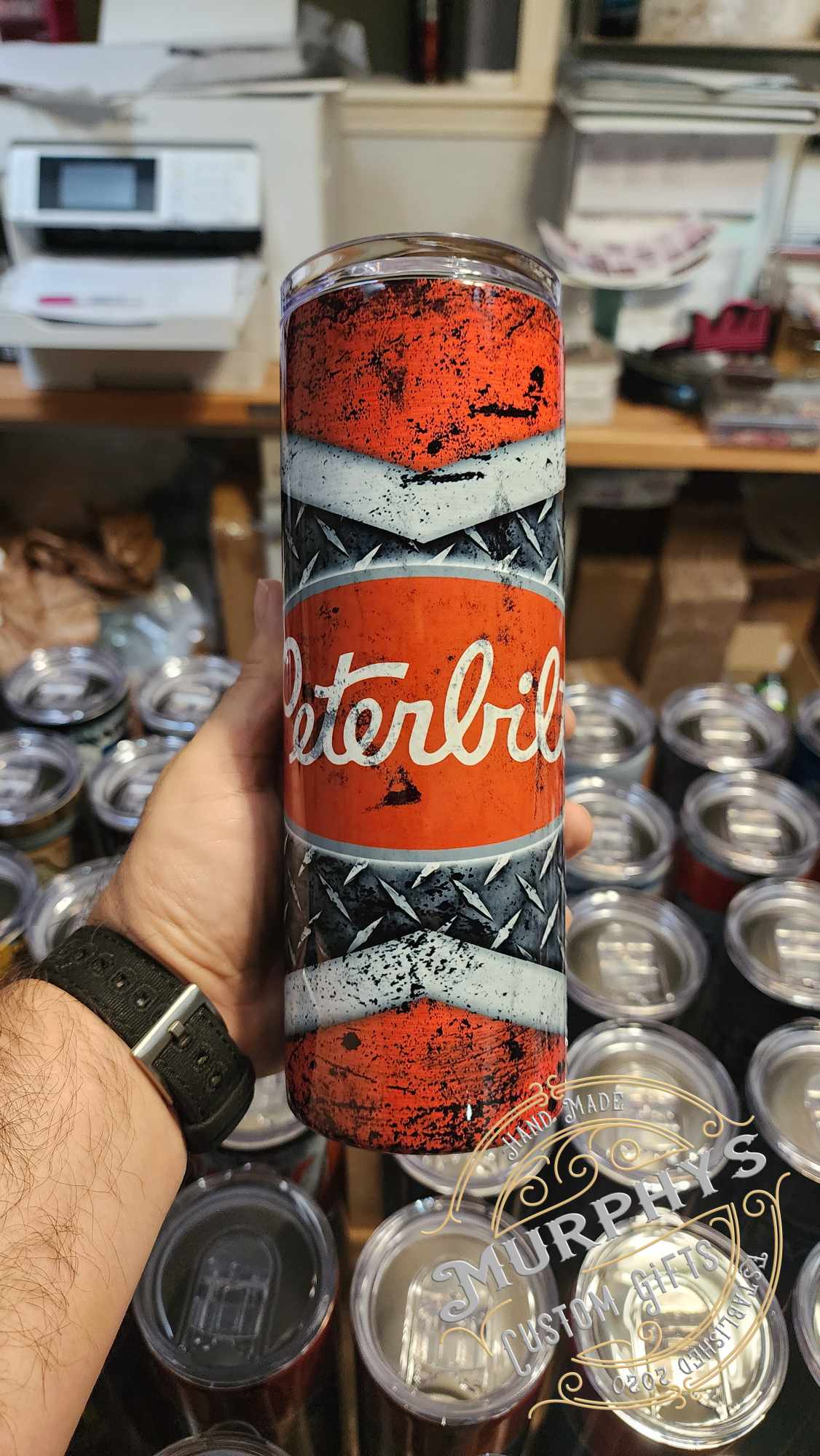 Red Diamond Plate Peterbilt 20oz Skinny Tumbler